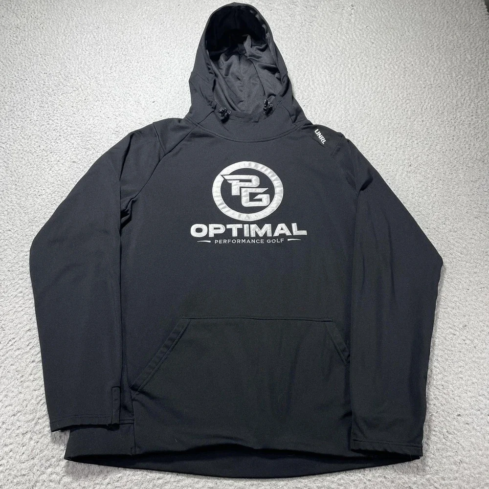 UNRL Hoodie Mens L Black PG Optimal Performance Golf Fleece Pullover Sweatshirt - Picture 1 of 10